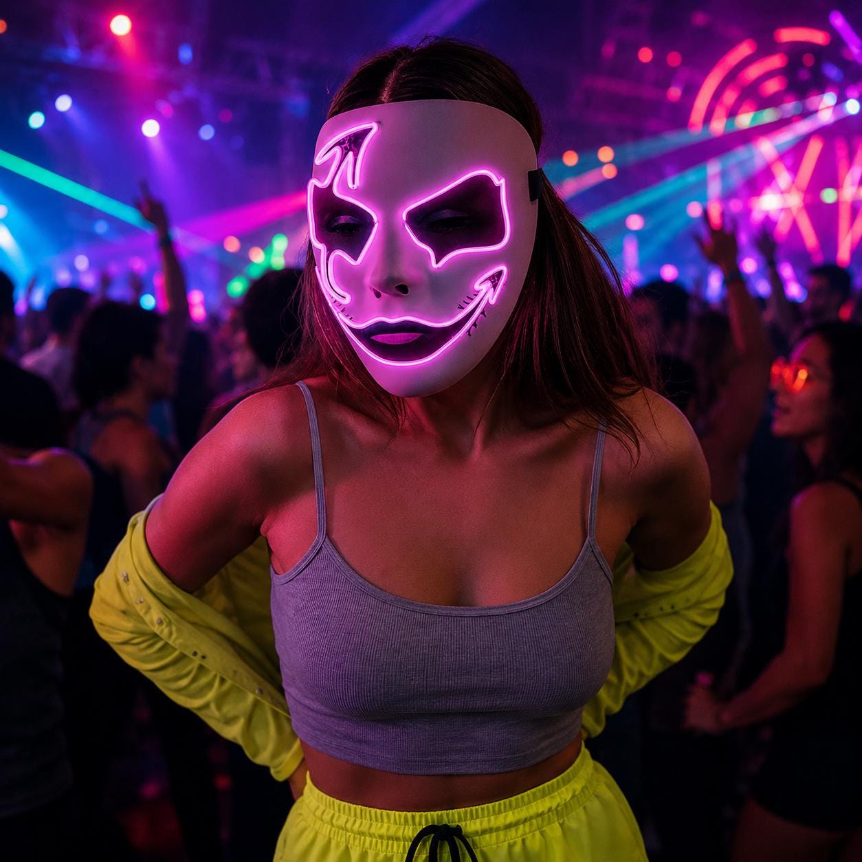 LED Neon Glow Face Mask, Light Up Festival Cosplay Arrow Mask, Luminous Rave Party Costume Mask For Rave, Masquerade & Carnival Party