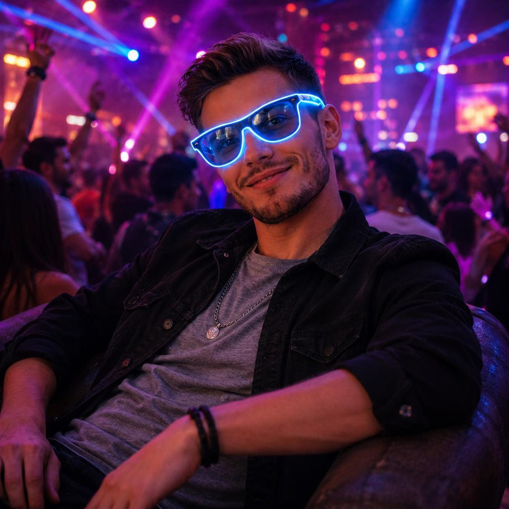 LED Neon Glow Glasses, Light Up EL Wire Party Glasses, Festival Eyewear for Rave, Masquerade & Carnival Party, Luminous  DJ Concert  Glasses