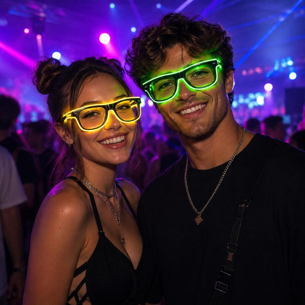 LED Neon Glow Glasses, Light Up EL Wire Party Glasses, Festival Eyewear for Rave, Masquerade & Carnival Party, Luminous  DJ Concert  Glasses