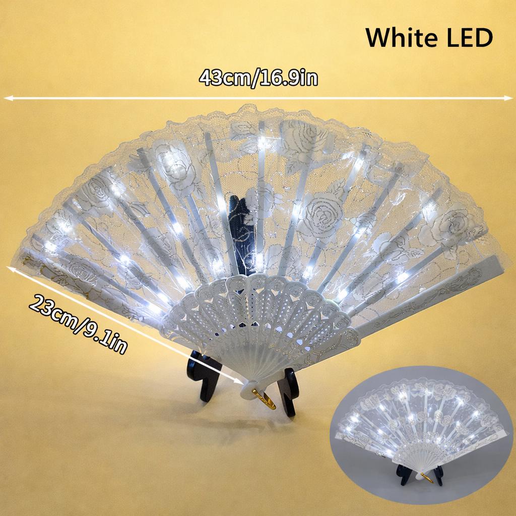 LED Glowing Lace Hand Fan for Women | Light Up Dance Fan for Rave Party, Masquerade Party & Carnival Party | Folding Luminous Rave Fan