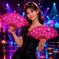 LED Glowing Lace Hand Fan for Women | Light Up Dance Fan for Rave Party, Masquerade Party & Carnival Party | Folding Luminous Rave Fan