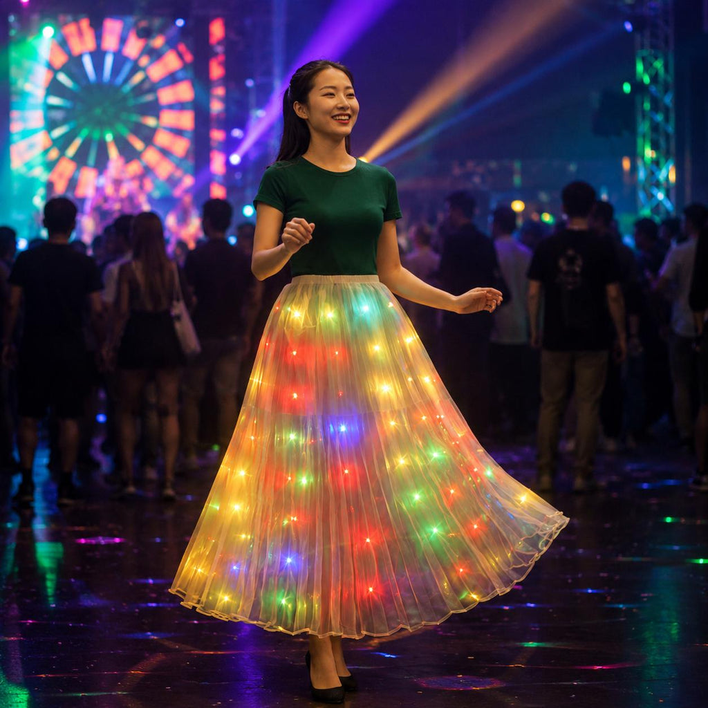 LED Light Up Tutu Skirt for Women & Girls | Glowing Long Dance Skirt for Rave , Masquerade and Carnival Party | Luminous Belly Dance Skirt