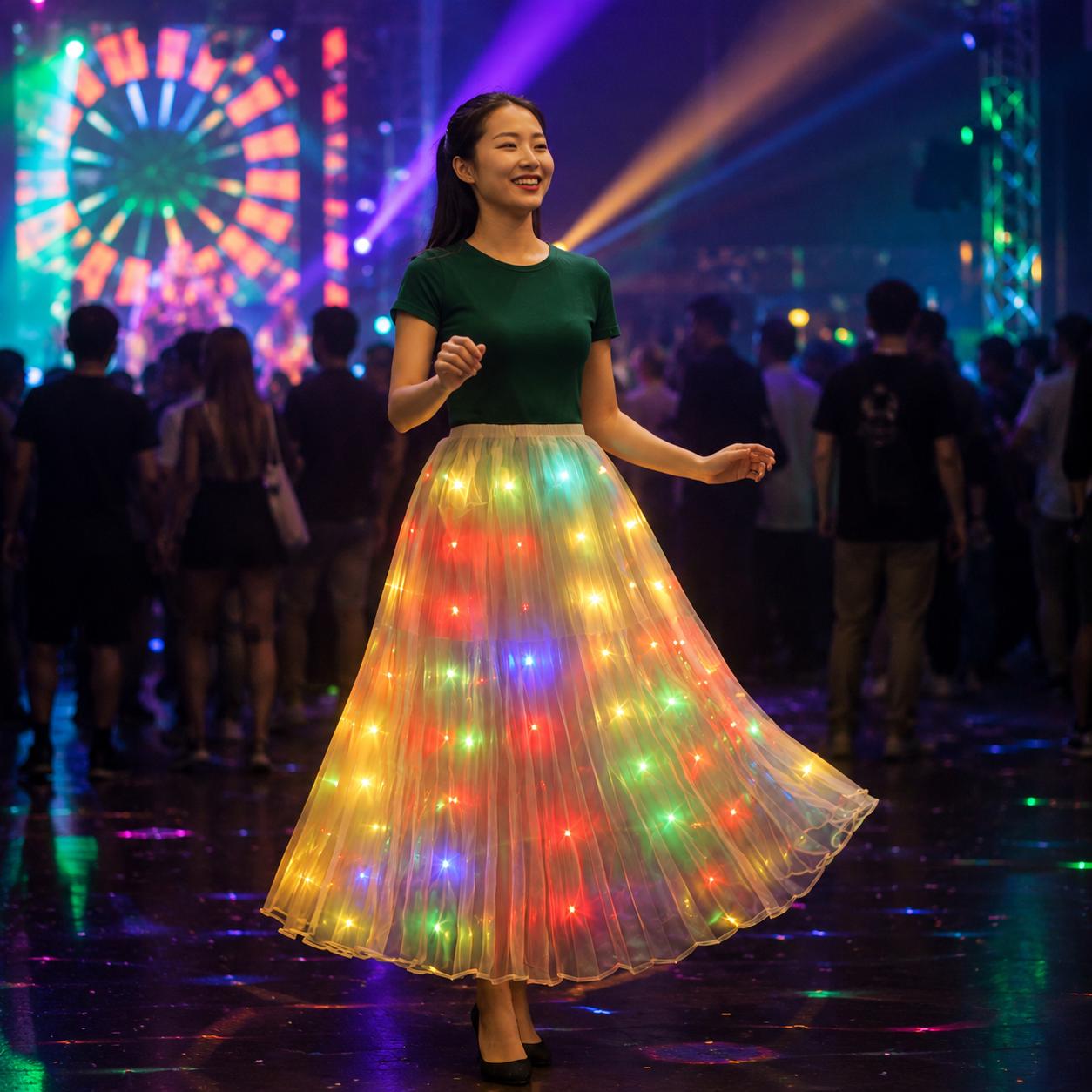 LED Light Up Tutu Skirt for Women & Girls | Glowing Long Dance Skirt for Rave , Masquerade and Carnival Party | Luminous Belly Dance Skirt