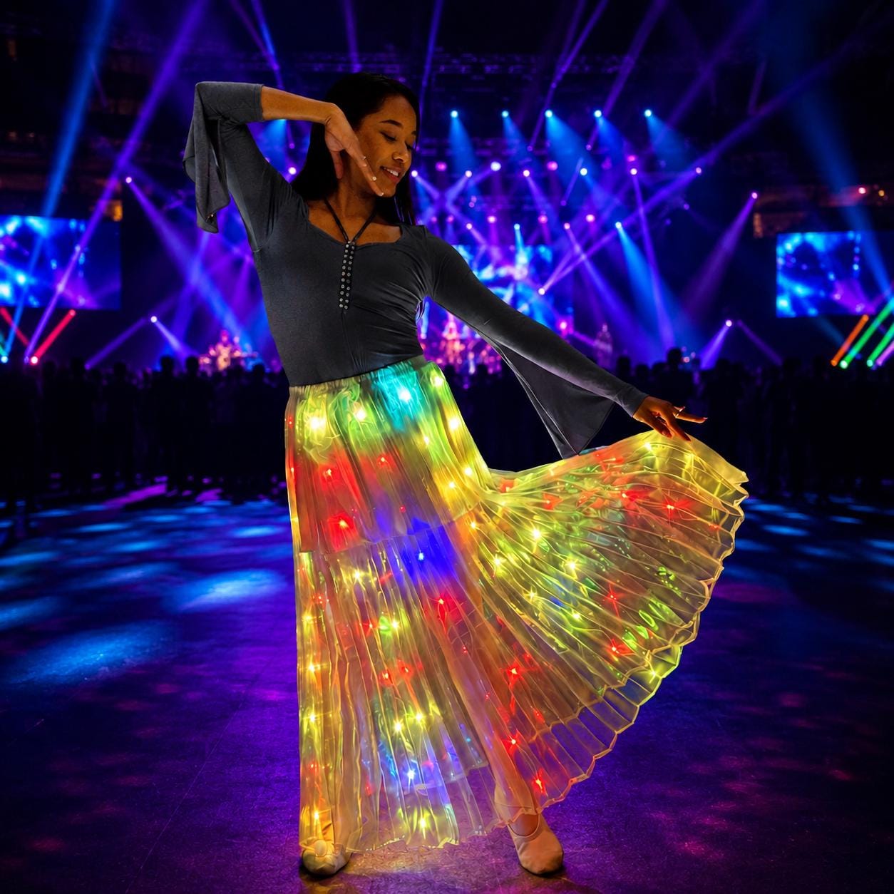LED Light Up Tutu Skirt for Women & Girls | Glowing Long Dance Skirt for Rave , Masquerade and Carnival Party | Luminous Belly Dance Skirt