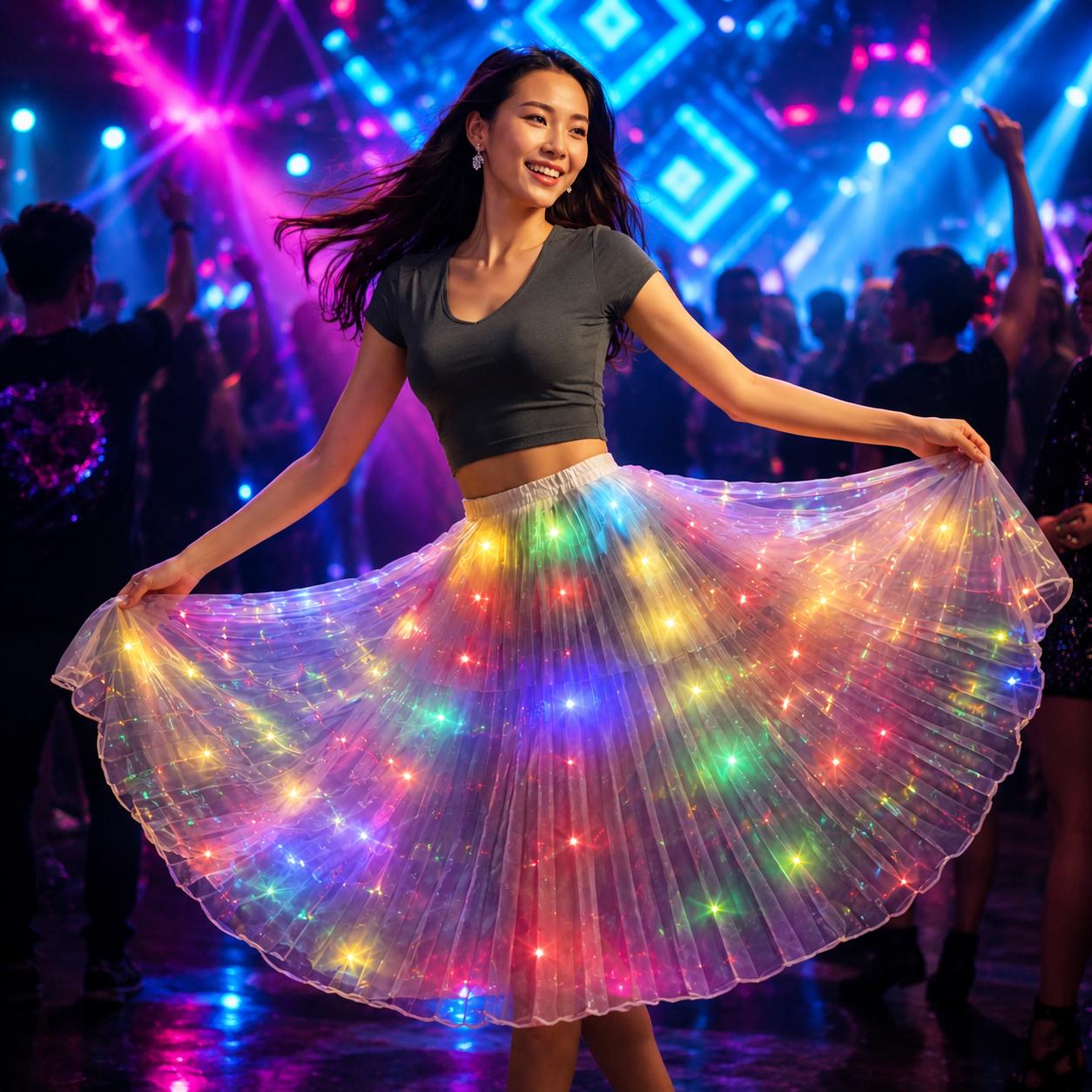 LED Light Up Tutu Skirt for Women & Girls | Glowing Long Dance Skirt for Rave , Masquerade and Carnival Party | Luminous Belly Dance Skirt