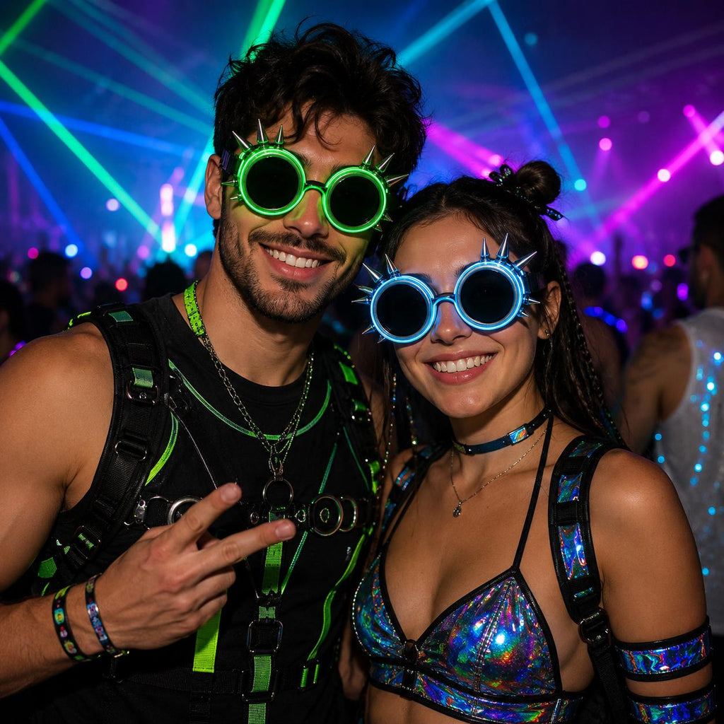 LED Spiked Neon Glasses for Women & Men | Light Up Festival Eyewear for Rave, Masquerade and Carnival Party | Glow Club Sunglasses