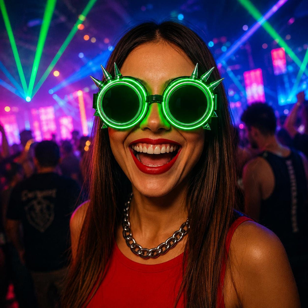 LED Spiked Neon Glasses for Women & Men | Light Up Festival Eyewear for Rave, Masquerade and Carnival Party | Glow Club Sunglasses
