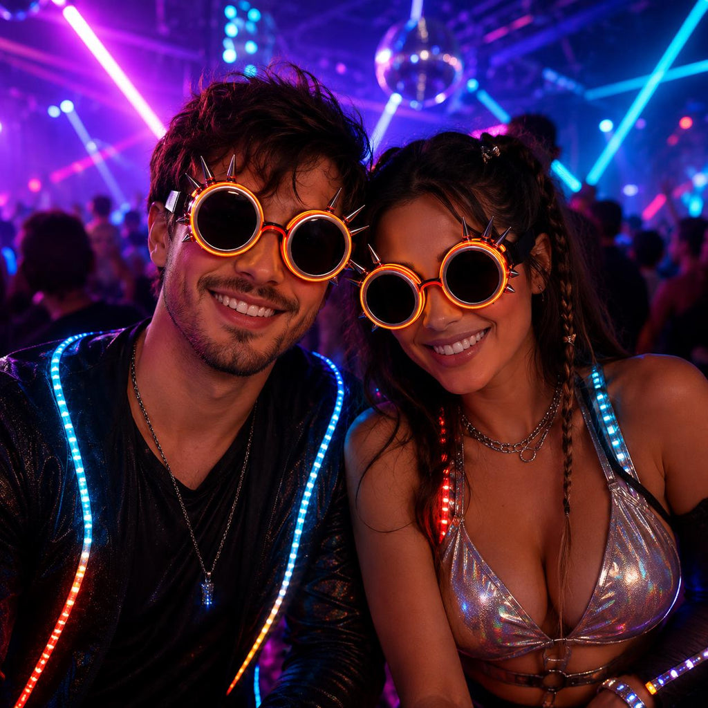 LED Spiked Neon Glasses for Women & Men | Light Up Festival Eyewear for Rave, Masquerade and Carnival Party | Glow Club Sunglasses