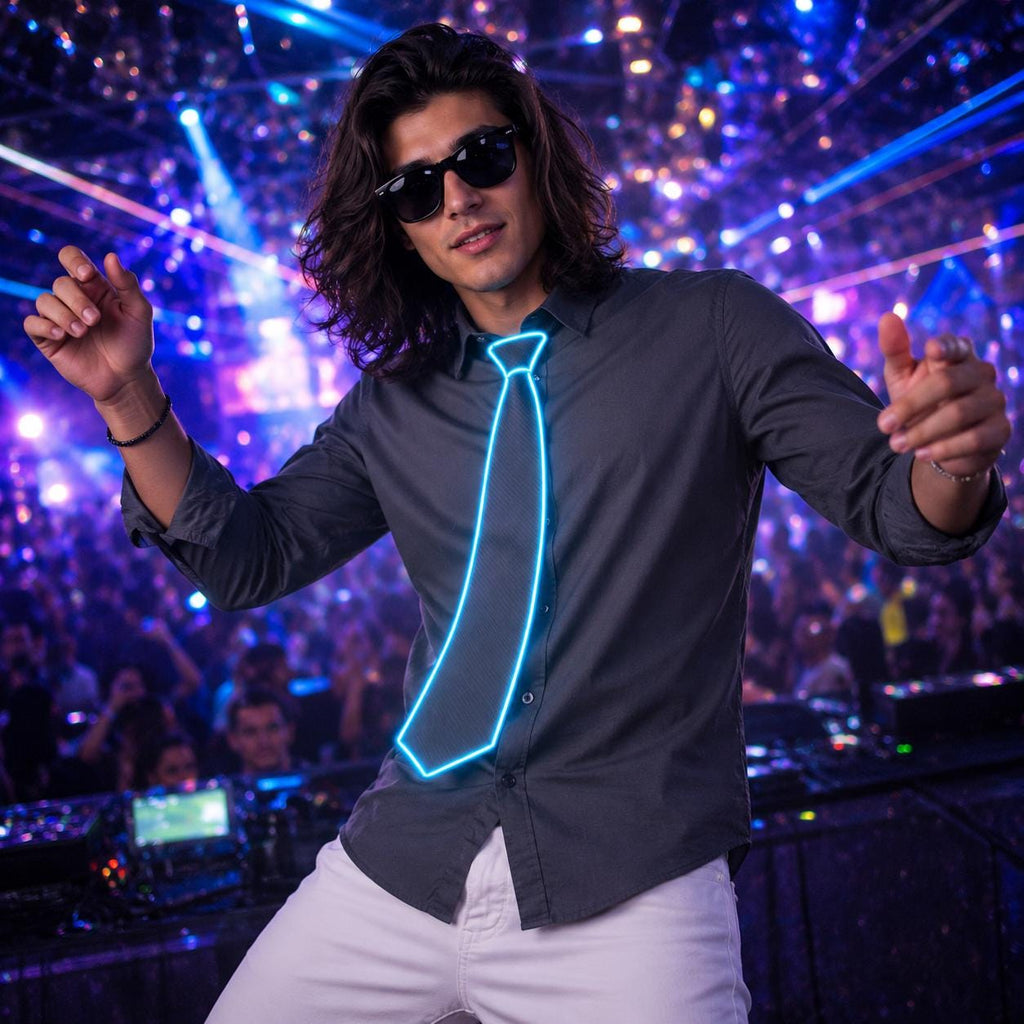 LED Light Up Tie for Men, Glowing Luminous Neck Tie, Festival Costume Tie Accessory for Rave, Masquerade & Carnival Party, Rave Party Tie