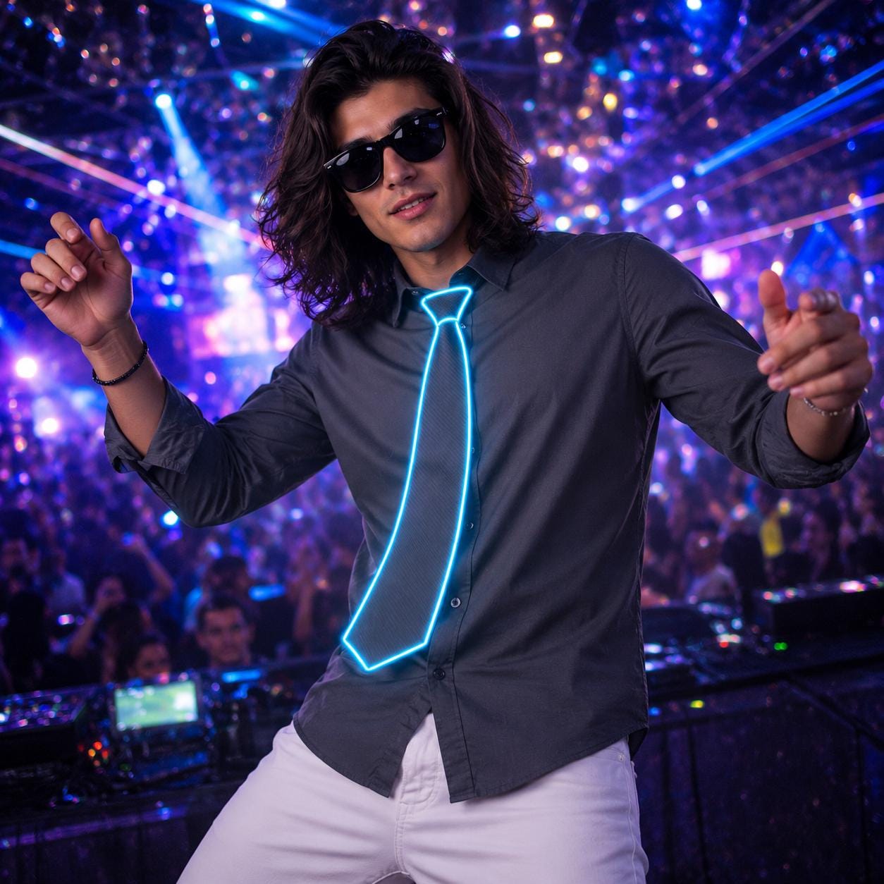 LED Light Up Tie for Men, Glowing Luminous Neck Tie, Festival Costume Tie Accessory for Rave, Masquerade & Carnival Party, Rave Party Tie