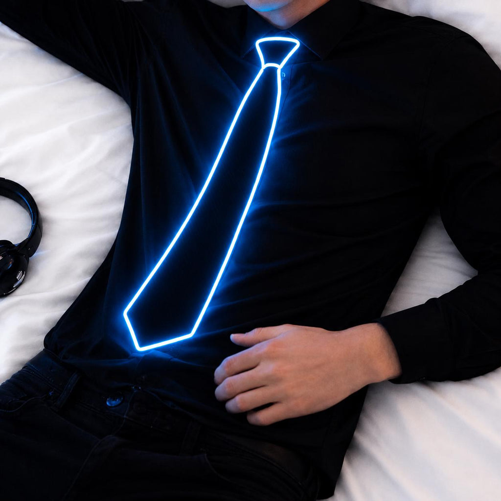 LED Light Up Tie for Men, Glowing Luminous Neck Tie, Festival Costume Tie Accessory for Rave, Masquerade & Carnival Party, Rave Party Tie