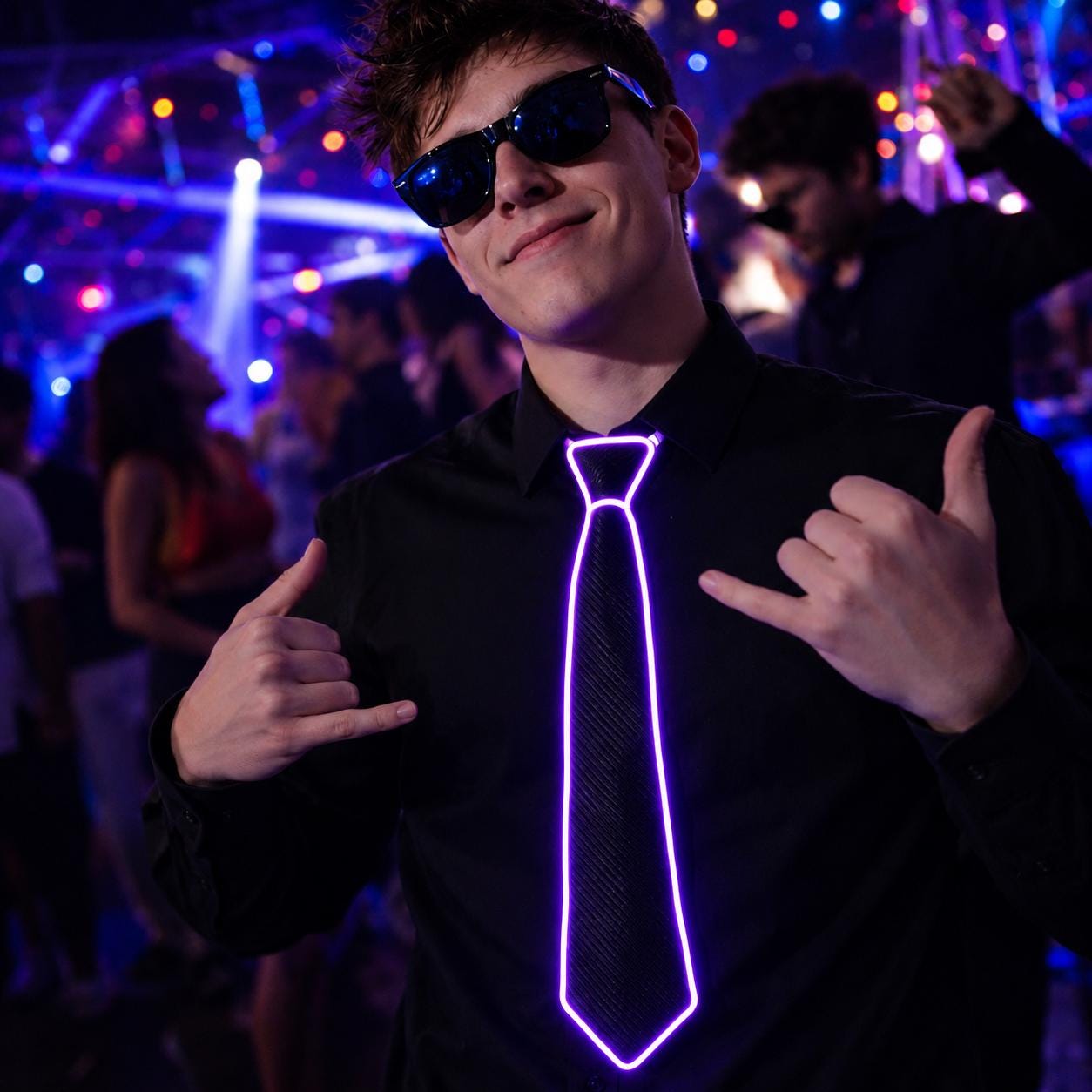 LED Light Up Tie for Men, Glowing Luminous Neck Tie, Festival Costume Tie Accessory for Rave, Masquerade & Carnival Party, Rave Party Tie