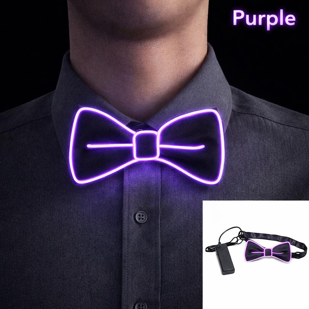 LED Light Up Bow Tie for Men, Glowing Luminous Bow Tie, Festival Costume Accessory for Rave, Masquerade & Carnival party,Night Party Bow Tie