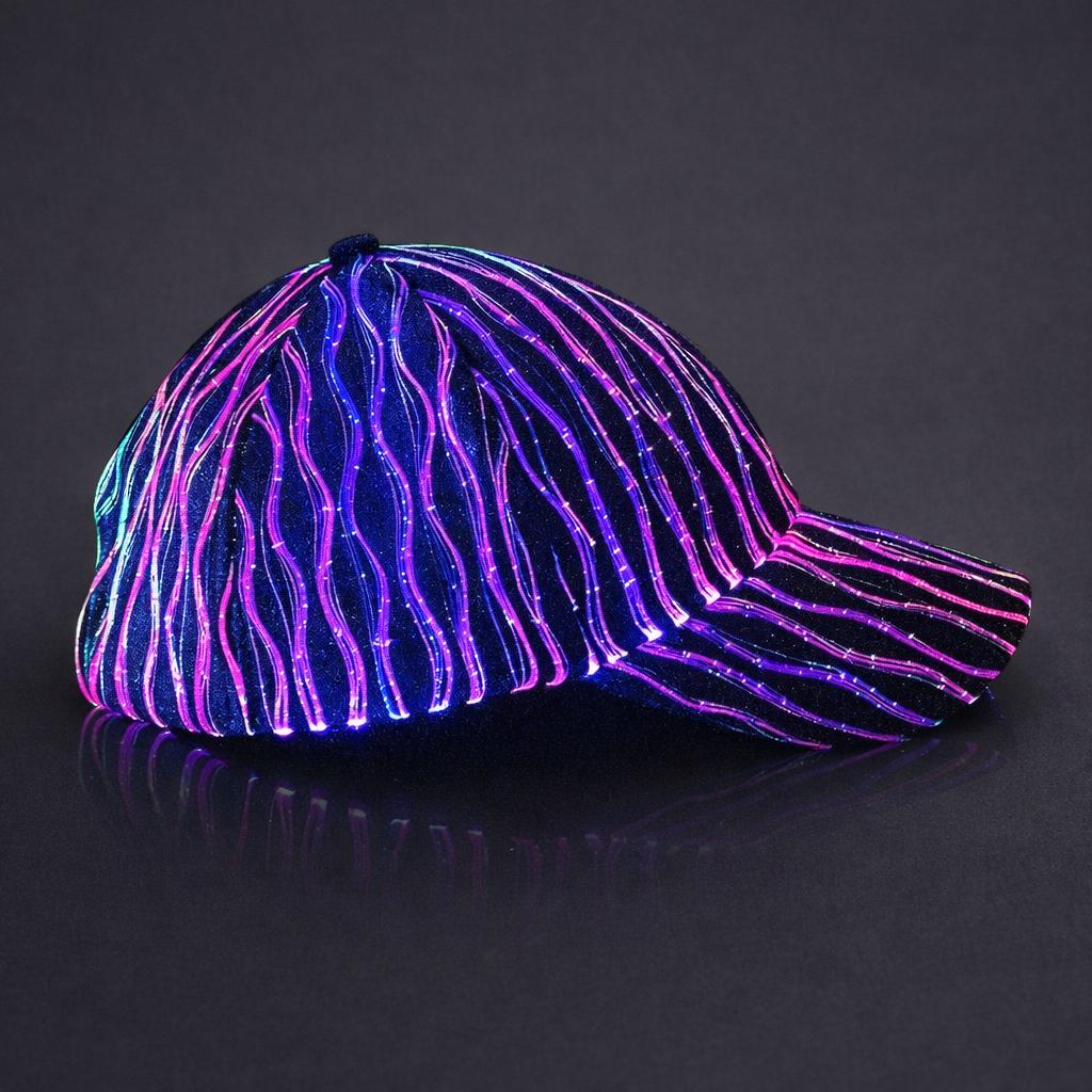 LED Fiber Optic Baseball Cap, Color Changing Light Up Hat, Glow Festival Hat For Rave, Masquerade and Carnival Party Cap for Men & Women