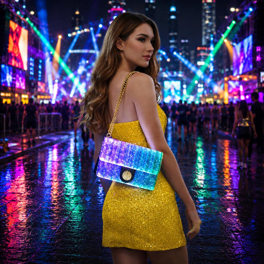 LED Fiber Optic Crossbody Bag, Light Up Shoulder Purse for Women, Color Changing Glow Handbag, Rave Party Accessories, Masquerade Party Bag
