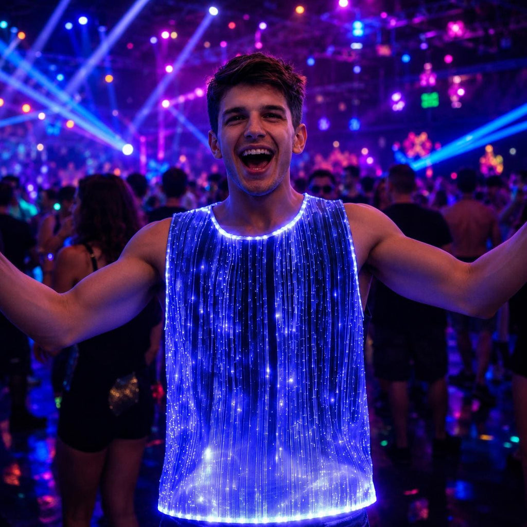 LED Fiber Optic Sleeveless Vest for Men, Glow Festival Shirt, Rave Party Clothing, Carnival Party Outfit, Masquerade Party Light Up Tank Top