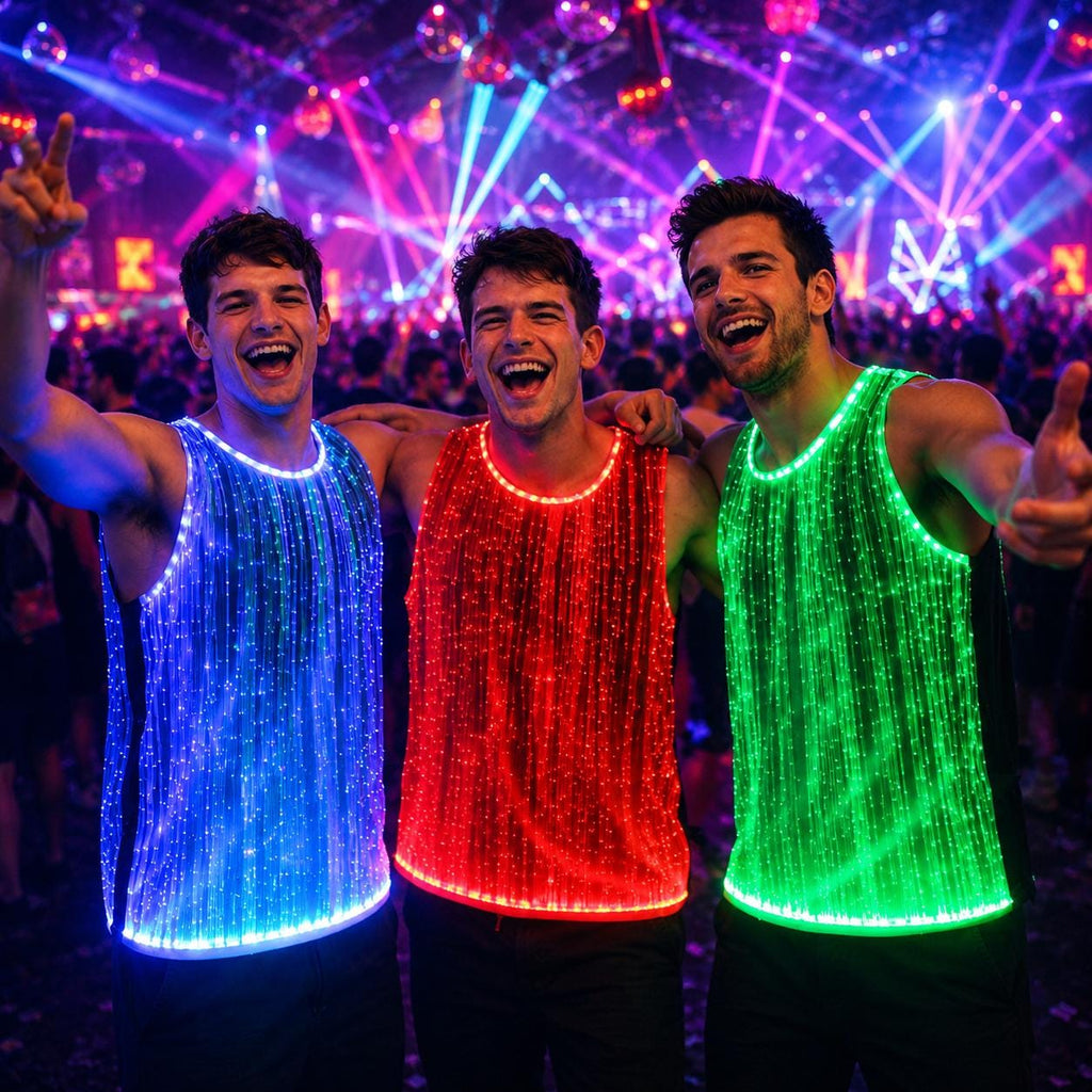 LED Fiber Optic Sleeveless Vest for Men, Glow Festival Shirt, Rave Party Clothing, Carnival Party Outfit, Masquerade Party Light Up Tank Top