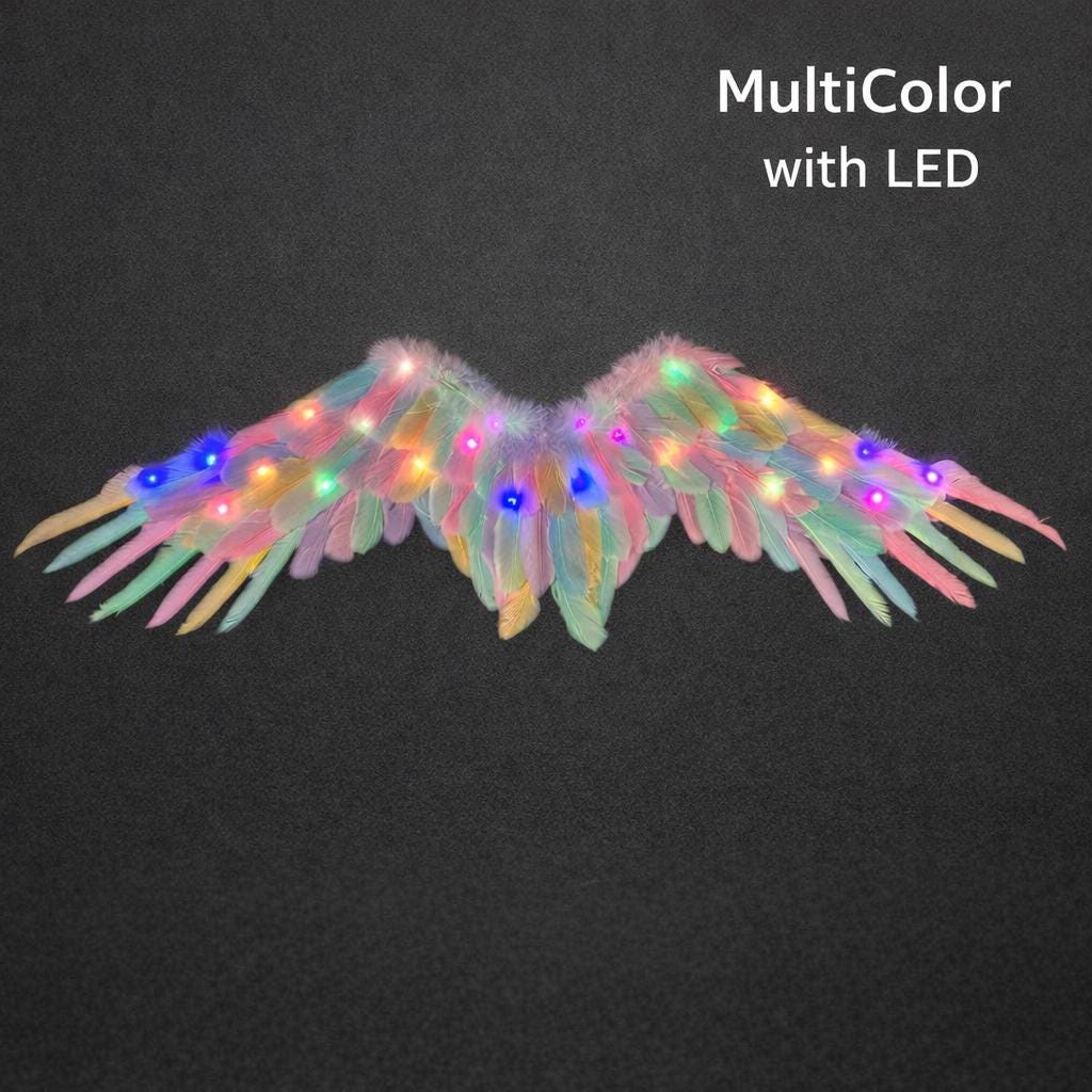 LED Light Up Feather Angel Wings, Glow Costume Wings for Women & Kids, Rave Party Accessories, Masquerade Party Costume, Carnival Party Wing