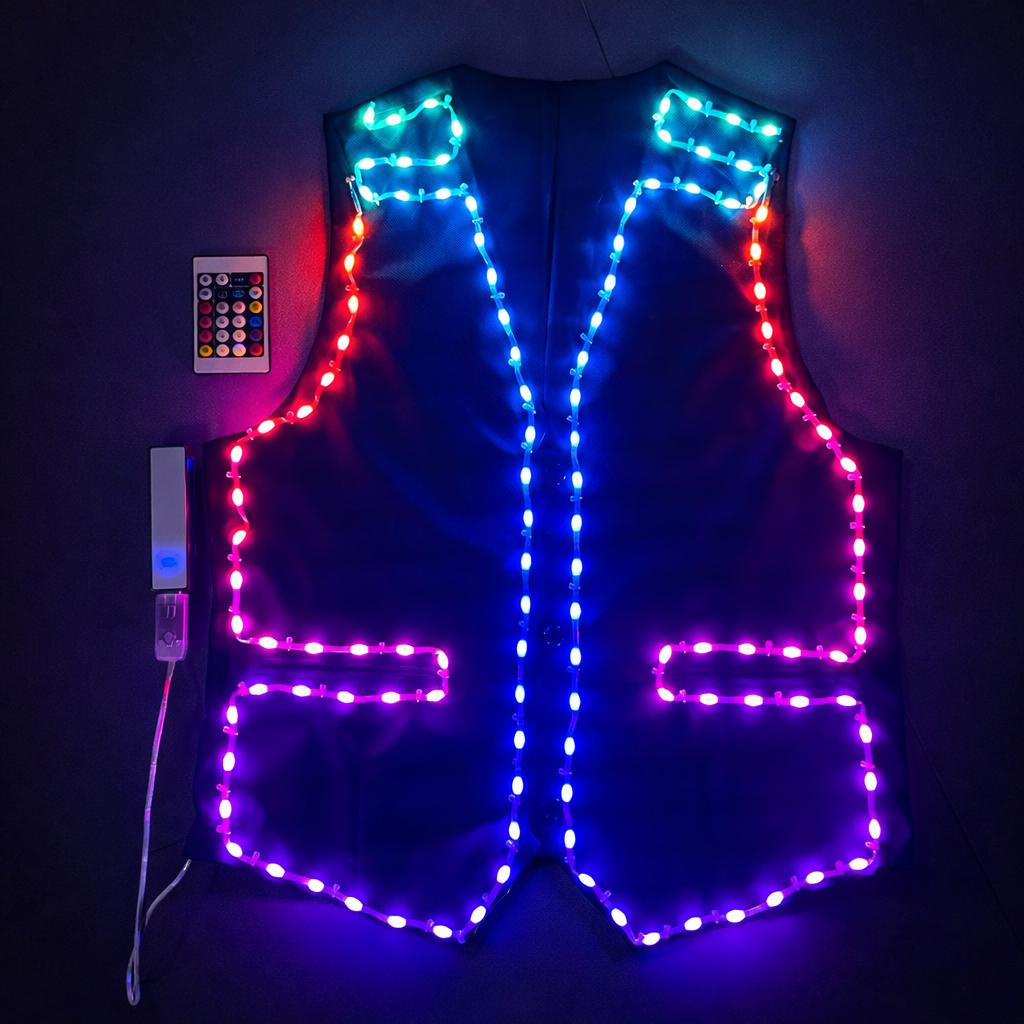 LED Light Up Dance Suit Vest for Men, Bluetooth Glow Performance Costume, DJ Stage Outfit, Rave Party Clothing, Masquerade Party Costume