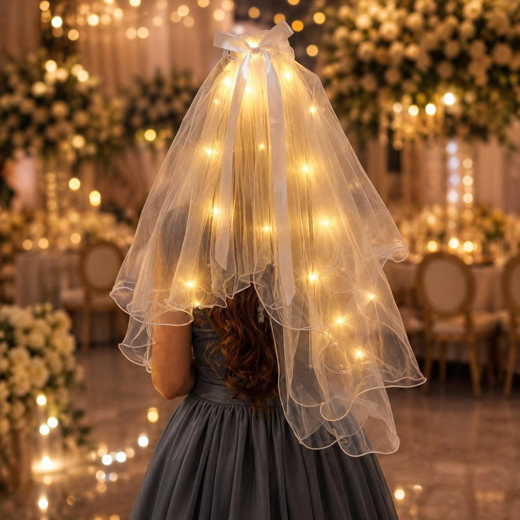 LED Light Up Bridal Veil with Hair Clip, Glowing Wedding Tulle Veil, Bride Costume Accessory, Rave Party Veil, Masquerade Party Headpiece