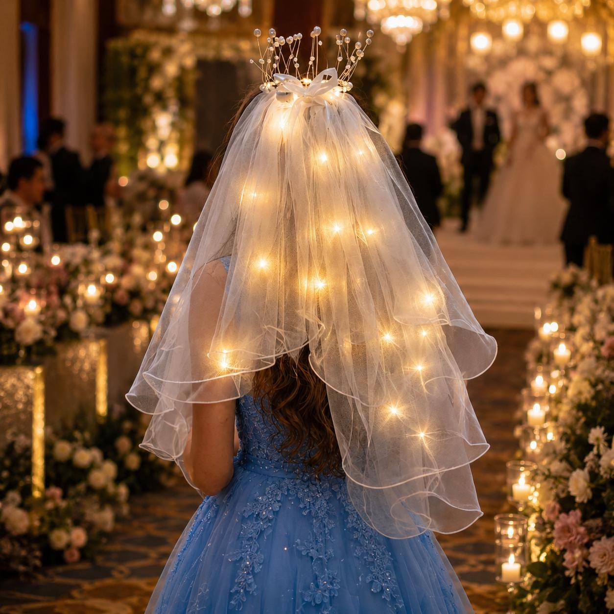 LED Light Up Bridal Veil with Hair Clip, Glowing Wedding Tulle Veil, Bride Costume Accessory, Rave Party Veil, Masquerade Party Headpiece