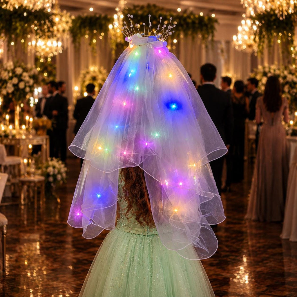 LED Light Up Bridal Veil with Hair Clip, Glowing Wedding Tulle Veil, Bride Costume Accessory, Rave Party Veil, Masquerade Party Headpiece
