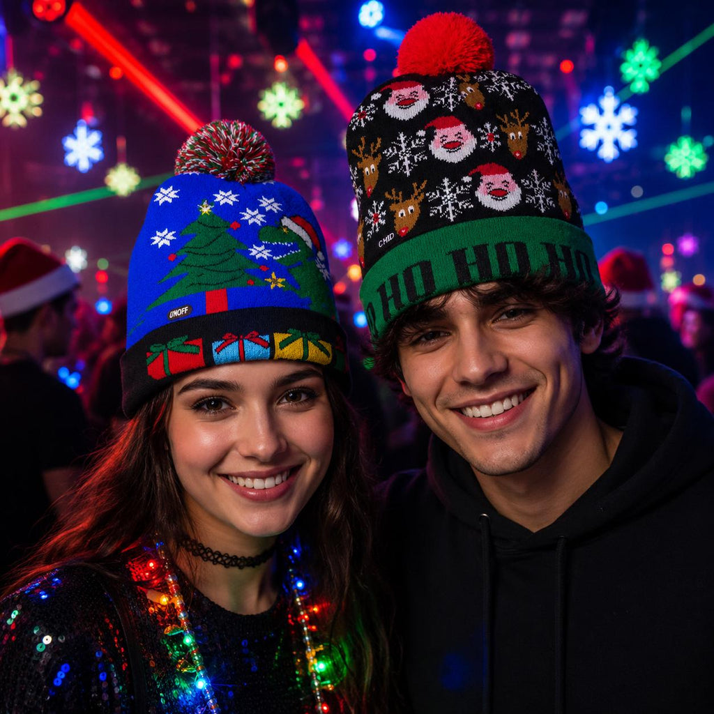 LED Light Up Snowman Christmas Hat, Flashing Knitted Winter Beanie, Cute Holiday Party Cap, Xmas Gift, Rave Party and Christmas Party Cap