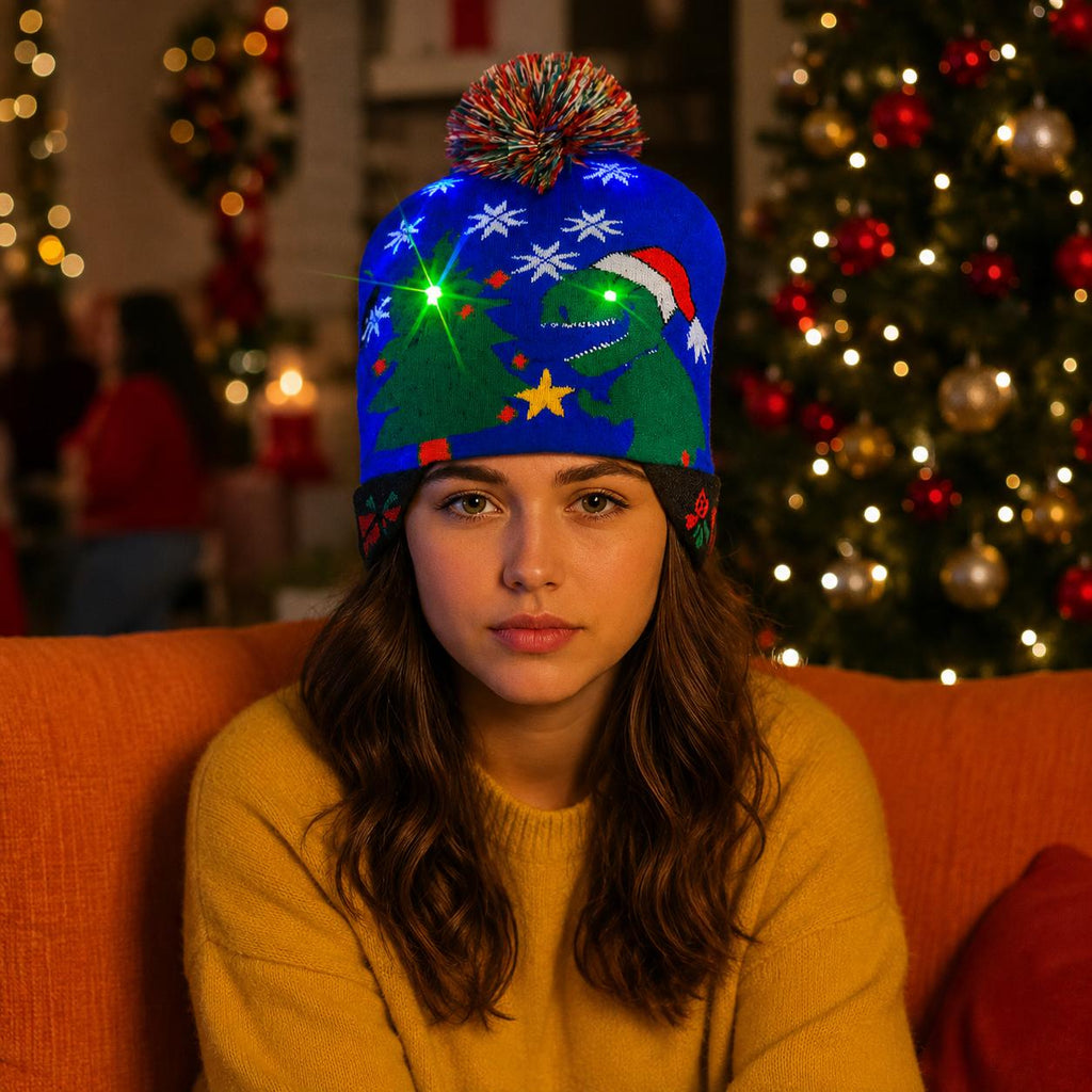 LED Light Up Snowman Christmas Hat, Flashing Knitted Winter Beanie, Cute Holiday Party Cap, Xmas Gift, Rave Party and Christmas Party Cap