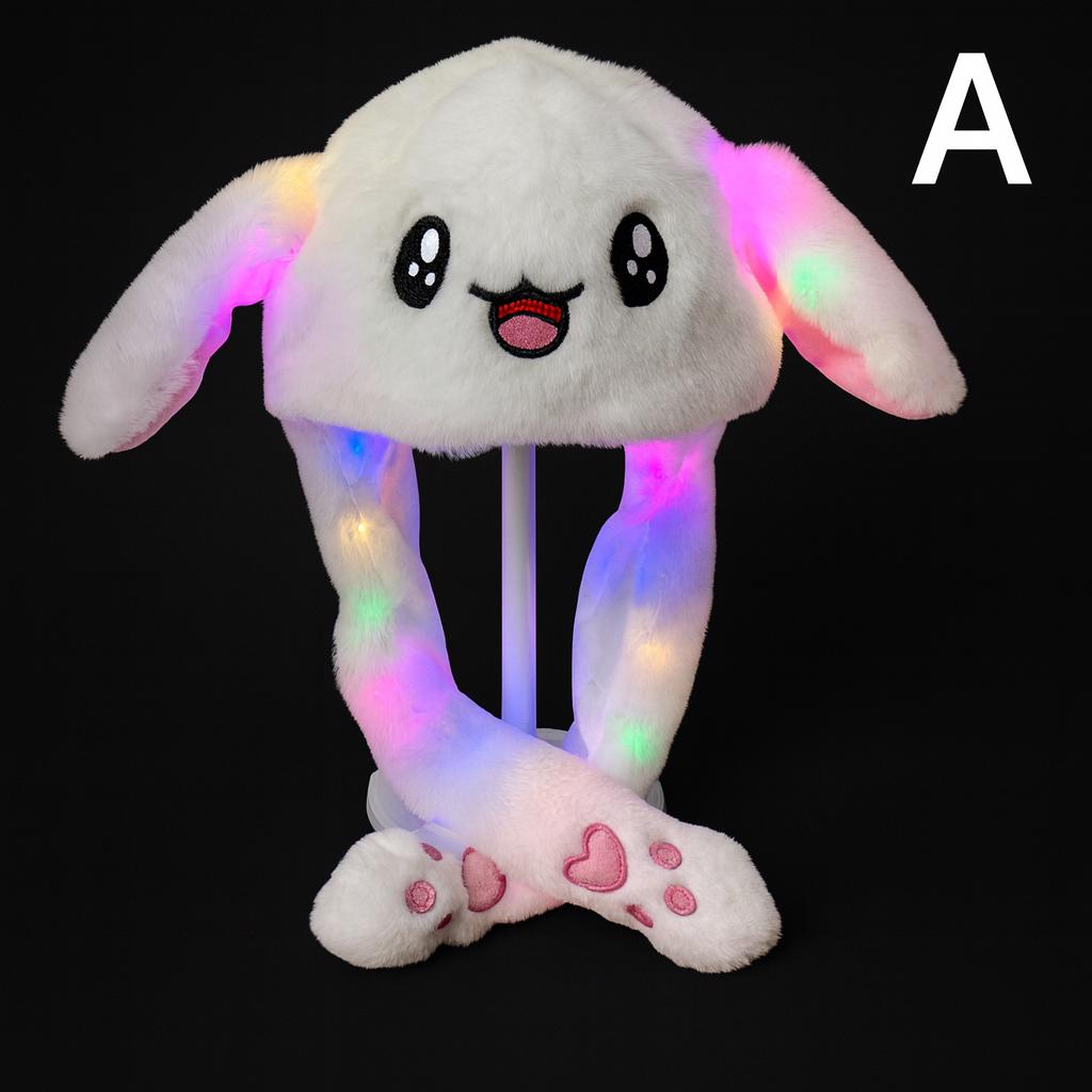 LED Light Up Bunny Ear Hat, Jumping Plush Rabbit Cap, Glowing Funny Costume Hat for Adults & Kids, Christmas and  Rave Party Bunny Ear Hat