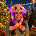 LED Light Up Bunny Ear Hat, Jumping Plush Rabbit Cap, Glowing Funny Costume Hat for Adults & Kids, Christmas and  Rave Party Bunny Ear Hat