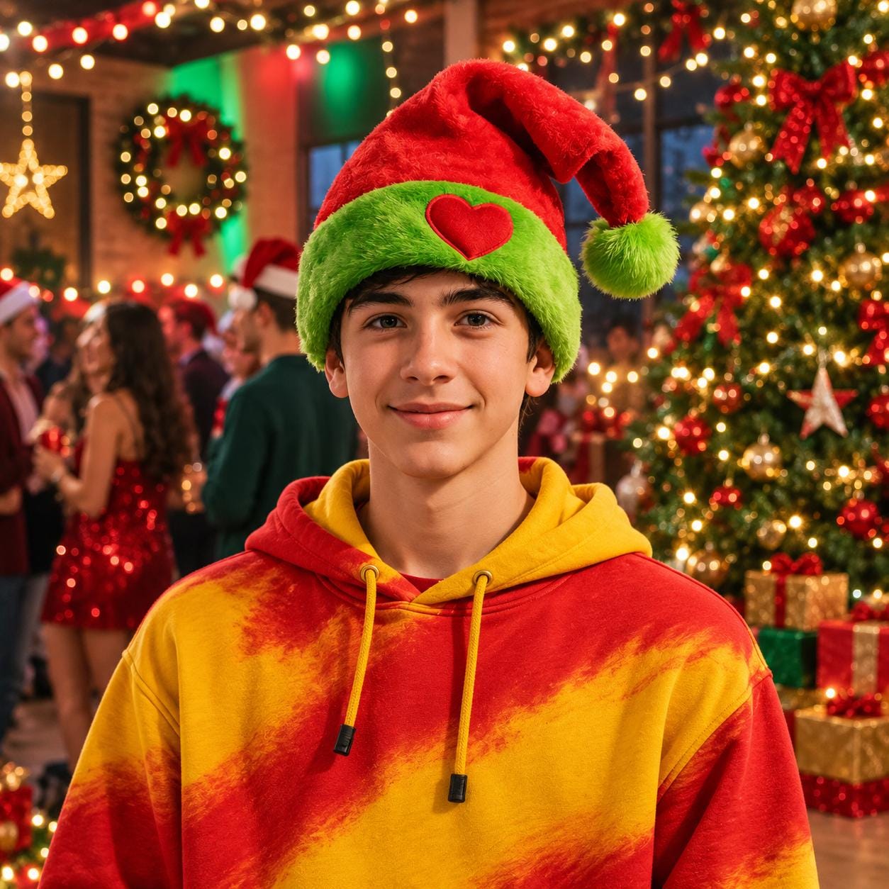 LED Light Up Christmas Santa Hat, Plush Red & Green Holiday Cap for Adults and Kids, Glowing Xmas Costume Cap For Rave and Christmas Party