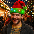 LED Light Up Christmas Santa Hat, Plush Red & Green Holiday Cap for Adults and Kids, Glowing Xmas Costume Cap For Rave and Christmas Party