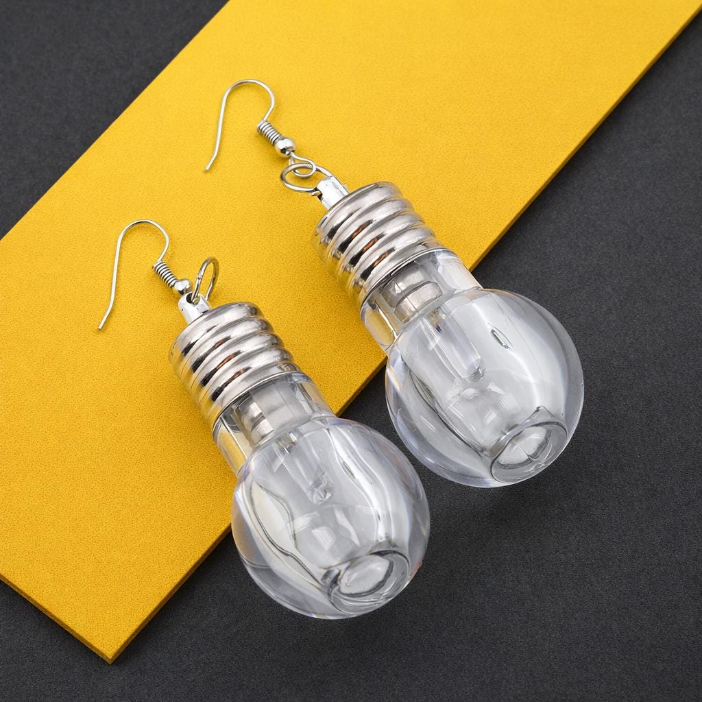 LED Bulb Dangle Earrings, Glow Style Statement Earrings, Rave Party Jewelry, Masquerade Party & Carnival Party Earrings, Funky Drop Earrings