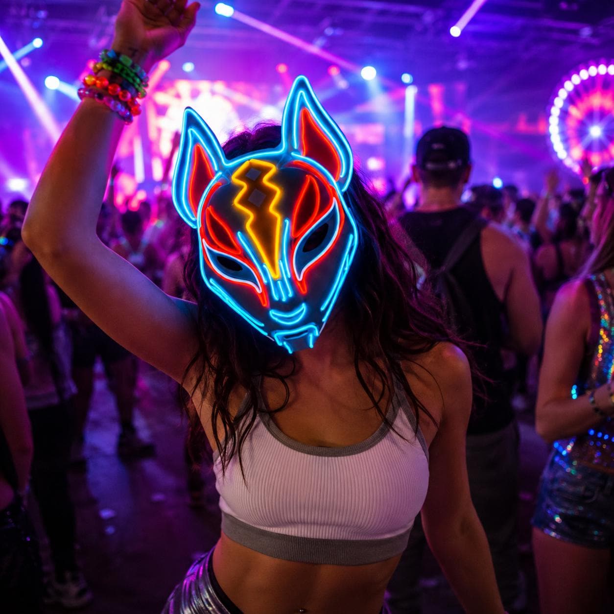 LED EL Wire Light Up Mask, Neon Glow Masquerade Mask, Rave Party Mask, Carnival Party LED Face Mask, Festival Cosplay Mask, Halloween Mask