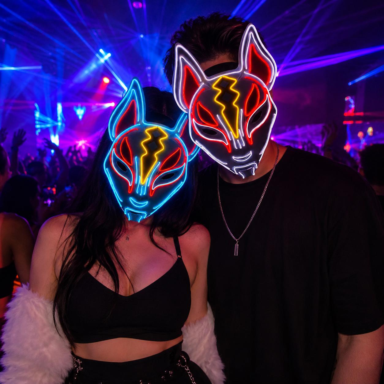 LED EL Wire Light Up Mask, Neon Glow Masquerade Mask, Rave Party Mask, Carnival Party LED Face Mask, Festival Cosplay Mask, Halloween Mask