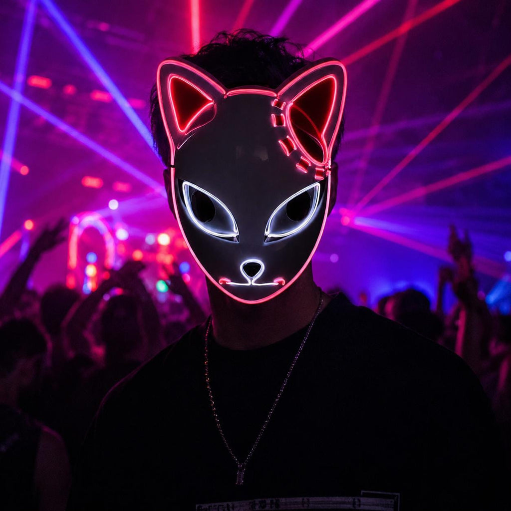 LED Rave Mask for Rave Party, Masquerade Party & Carnival Party | Luminous Glow Face Mask | Halloween Costume Cosplay Festival Decor