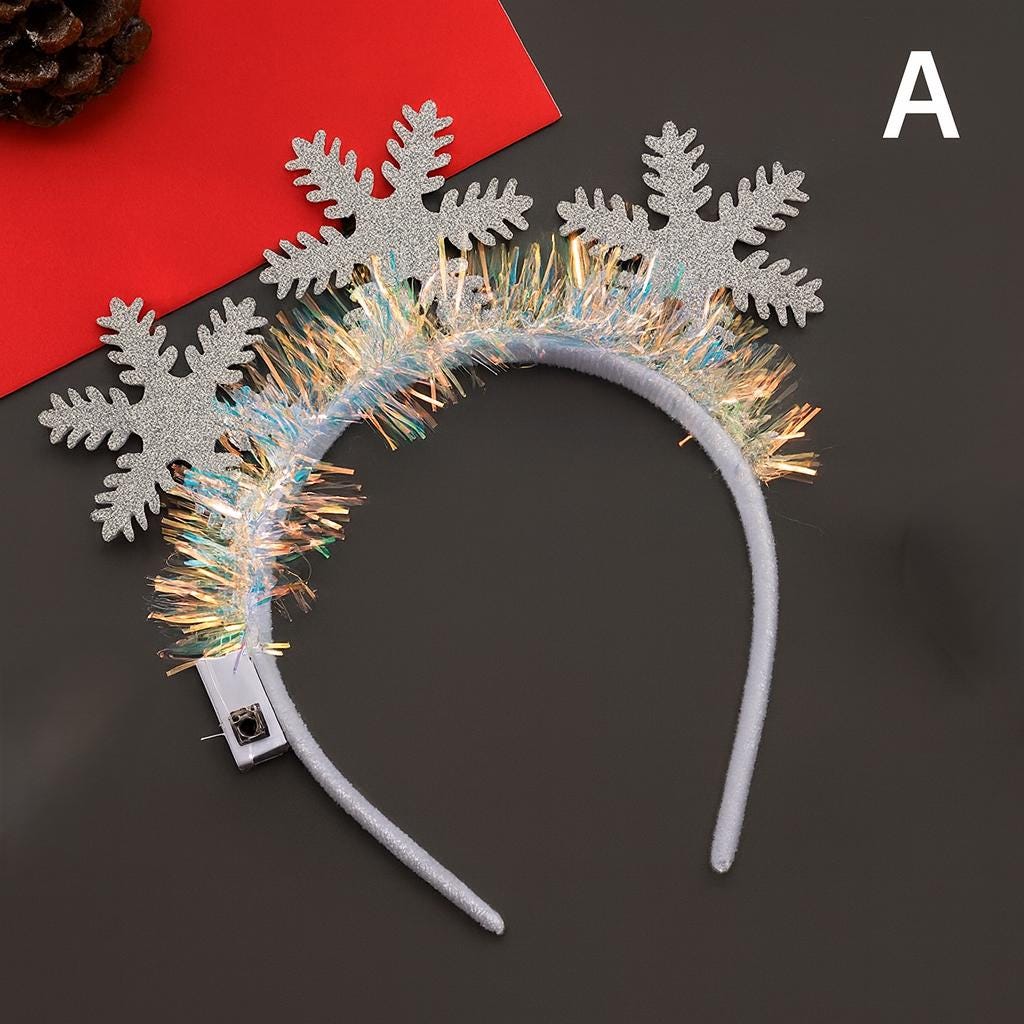 LED Light Christmas Headband, Light Up Elk Horn Snowflake Xmas Tree Headband For Rave, Masquerade and Carnival Party,LED Rave Party Headband