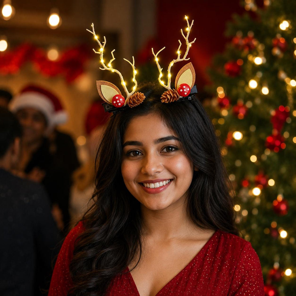 LED Elk Reindeer Headband for Women & Girls, Light Up Reindeer Antler Headwear,  Rave Party, Masquerade Party, Carnival Party, New Year Gift