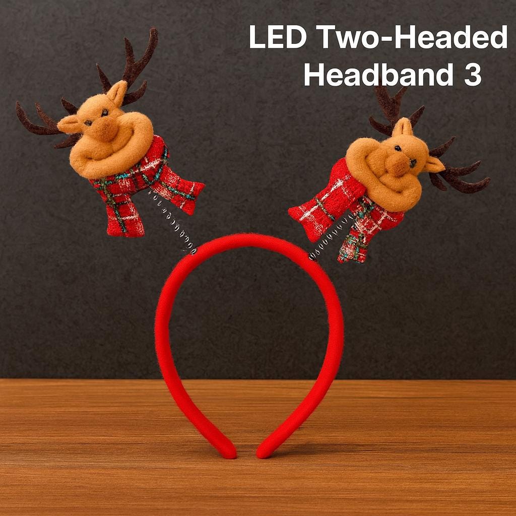 LED Christmas Reindeer Headband, Light Up Santa Headband, Glowing Hair Accessory, LED Party Headwear For  Rave, Masquerade & Carnival Party