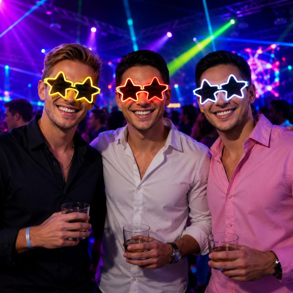 LED Light Up Star Shape Glasses, Glow in the Dark Party Glasses, Luminous Festival Eyewear for Rave Party, Masquerade Party & Carnival Party