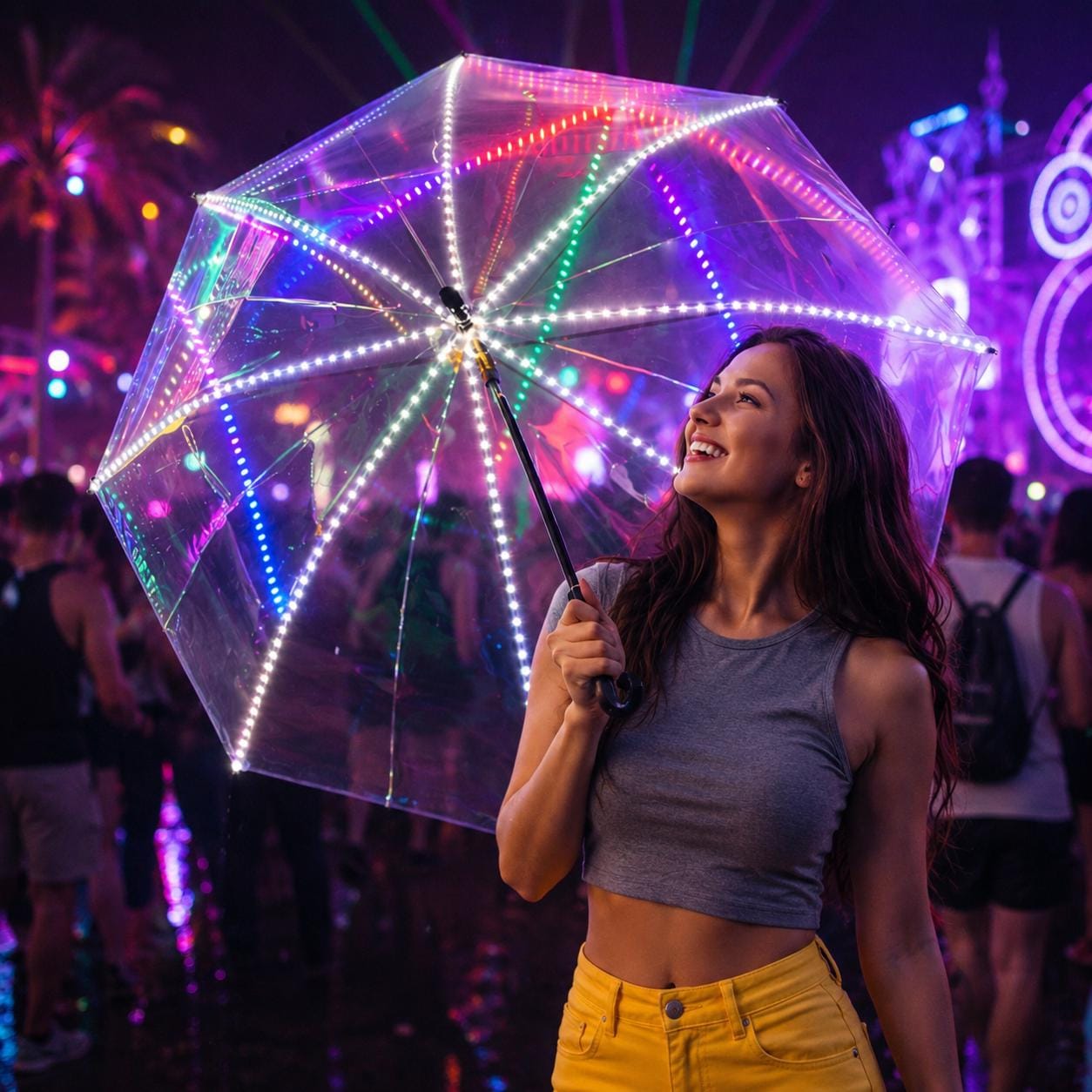 LED Light Up Laser Umbrella, Glow Festival Umbrella for Rave Party, Masquerade Party & Carnival Party, Stage Performance Prop, LED Umbrella