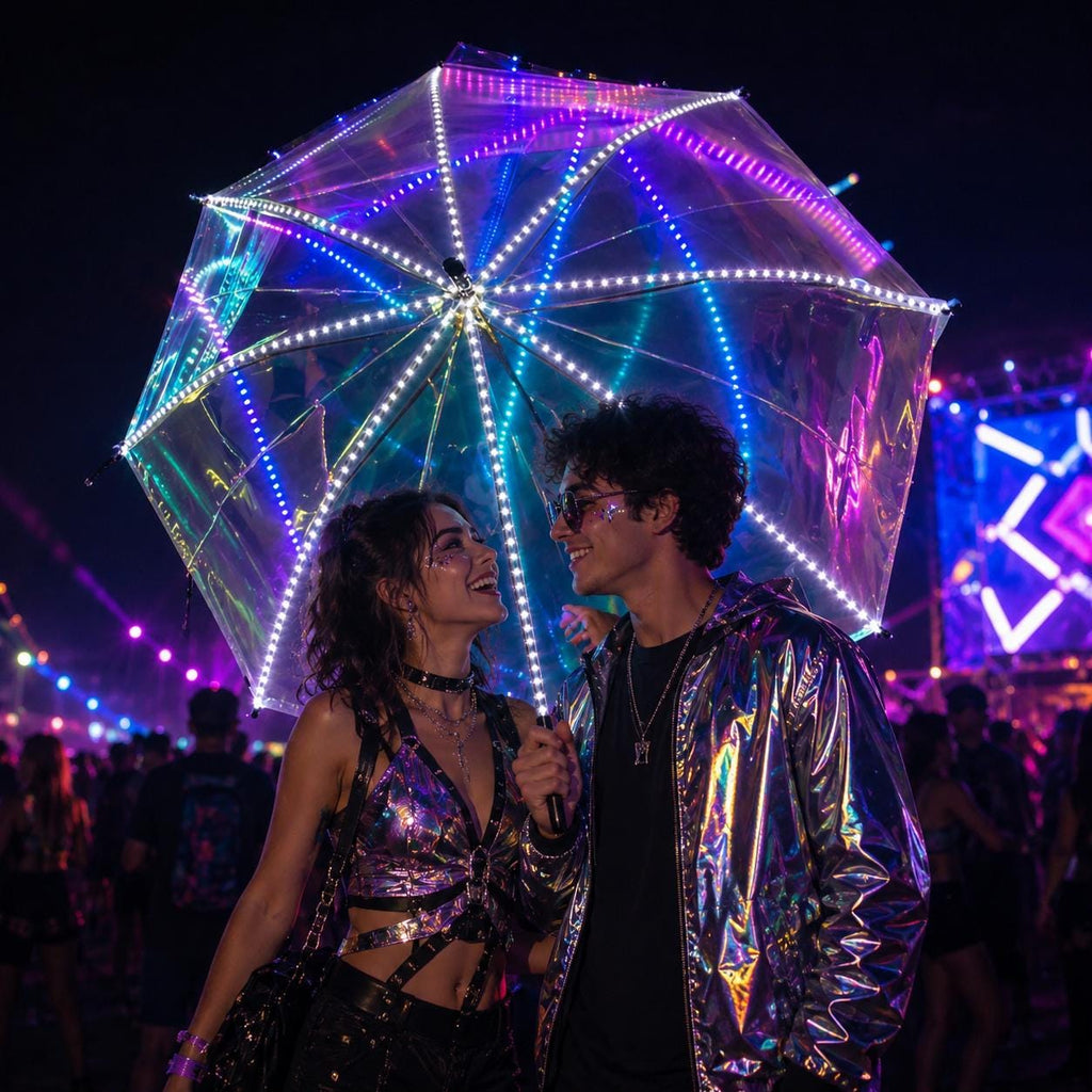 LED Light Up Laser Umbrella, Glow Festival Umbrella for Rave Party, Masquerade Party & Carnival Party, Stage Performance Prop, LED Umbrella