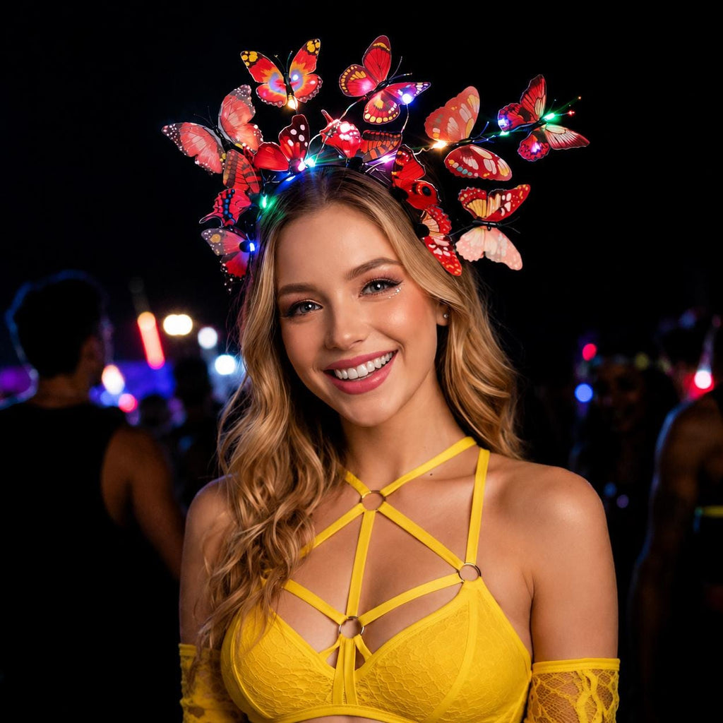 LED Light Up Butterfly Fascinator Headband, Glowing Bohemian Hair Hoop for Rave Party, Masquerade Party & Carnival Party,Butterfly Headpiece