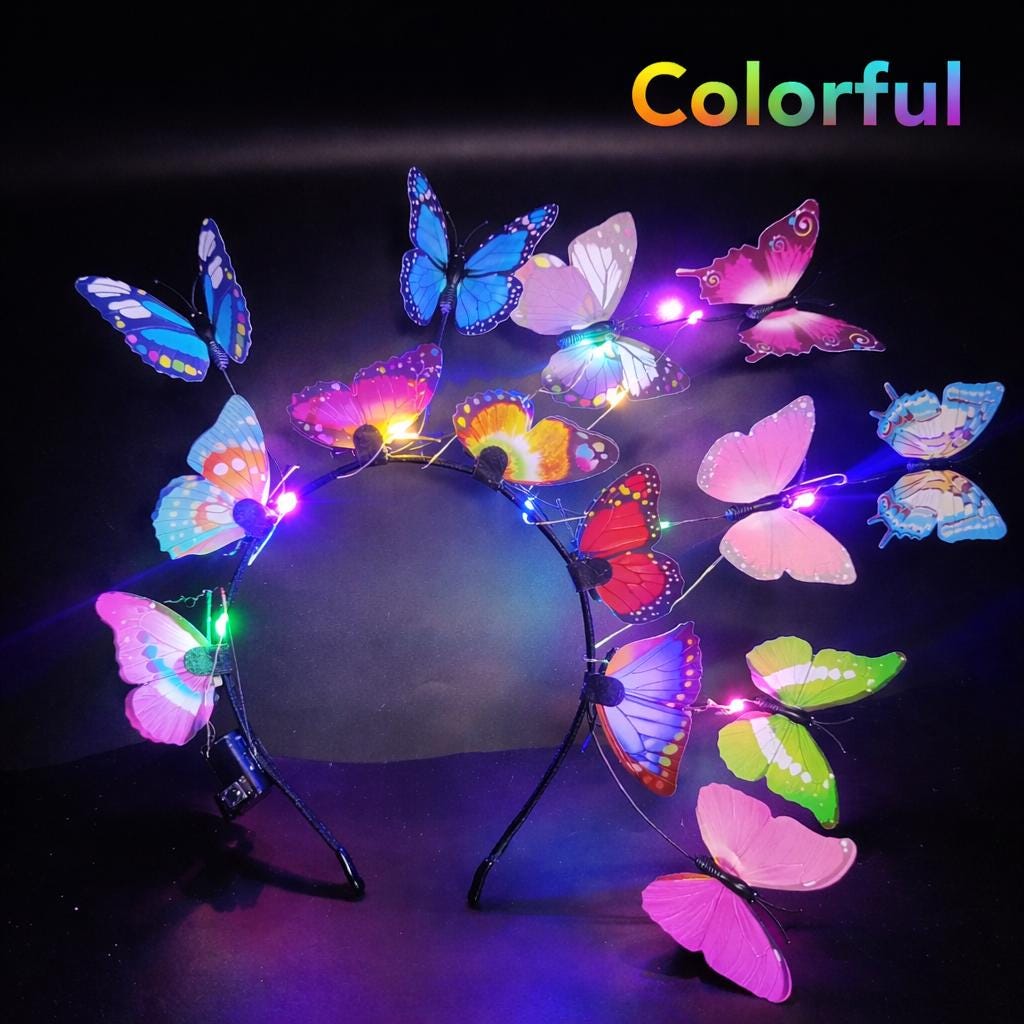 LED Light Up Butterfly Fascinator Headband, Glowing Bohemian Hair Hoop for Rave Party, Masquerade Party & Carnival Party,Butterfly Headpiece