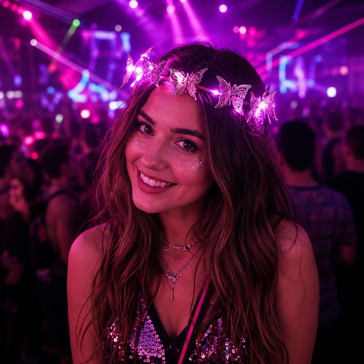 LED Butterfly Tiara Crown Headband for Women & Girls, Light Up Princess Headpiece, Gold Festival Hair Accessory, Bridal Rave Prom Costume