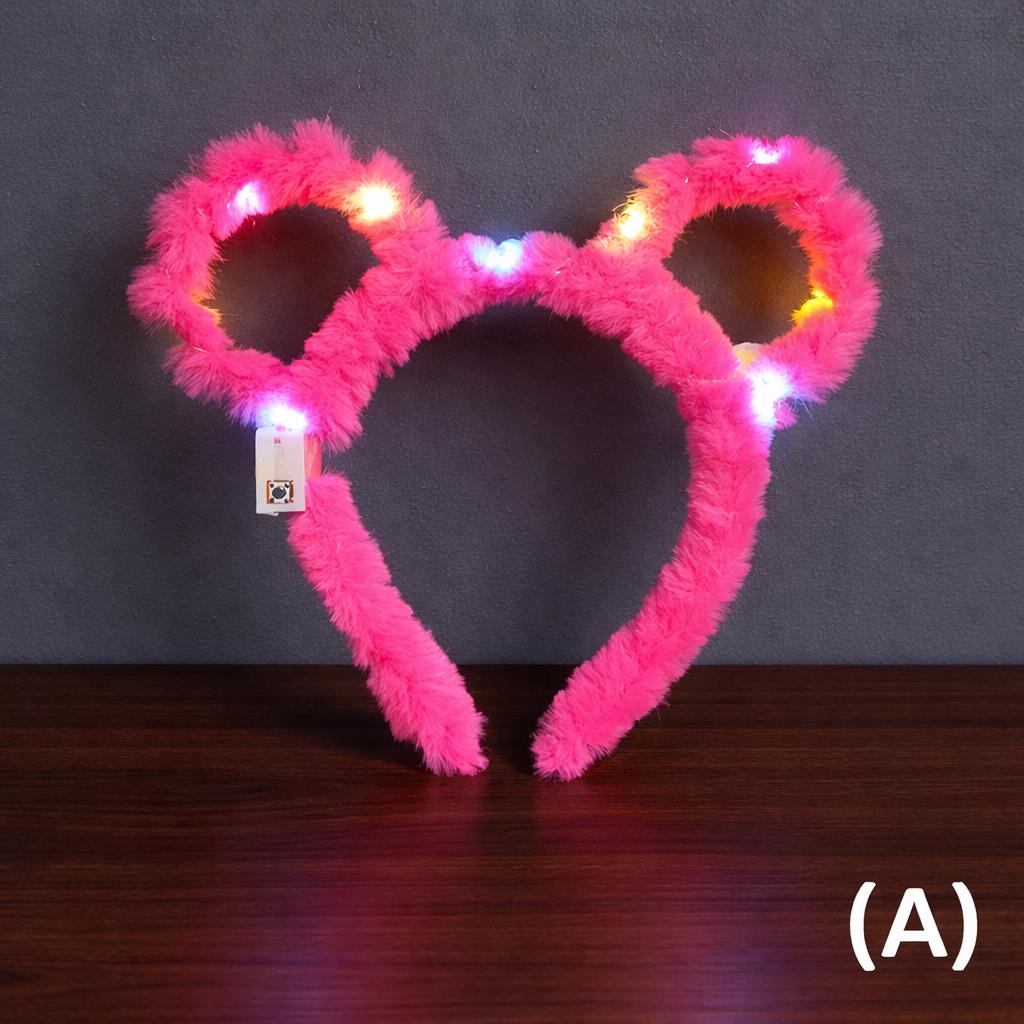 Cute LED Plush Bear Ear Headband for Kids & Adults, Light Up Glitter Hair Hoop, Glow Festival Hair Accessory, Rave Party Costume Headband