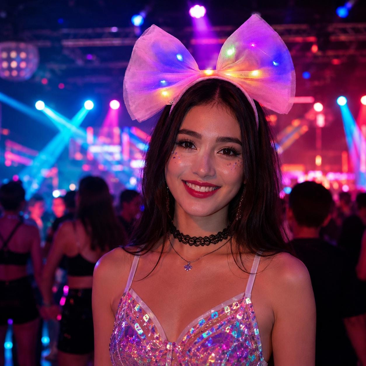 LED Big Bow Glow Headband, Light Up Hairband, Glowing Bow Headdress, LED Party Hair Accessory for Rave Party Headpiece, Masquerade Party