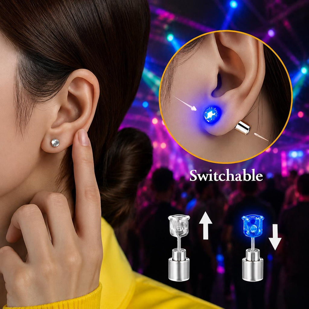 2PCS LED Glow Stud Earrings, Colorful Square Zircon Light Up Earrings, Glowing Ear Studs for Rave Party, Masquerade and Carnival Party