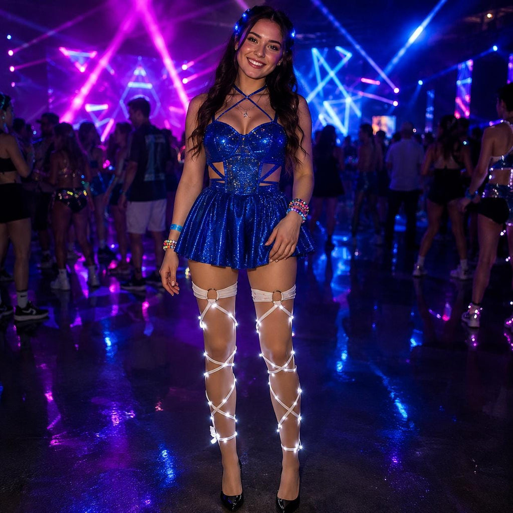 LED Leg Wraps for Women, Light Up Leg Straps, Futuristic Dancer Leg Bands, Festival Costume Leg Wraps for Rave, Masquerade & Carnival Party