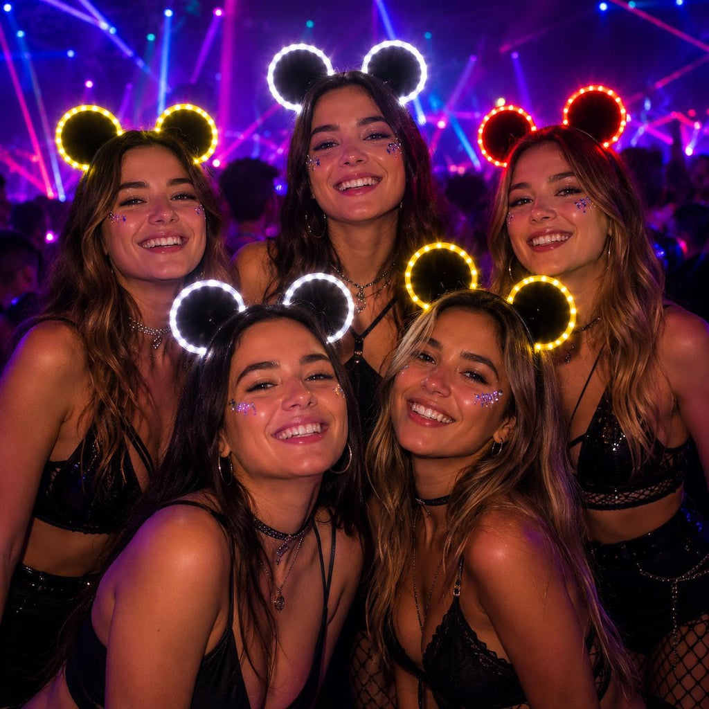 LED Glowing Neon Mouse Ears Headband, Festival Light-Up Costume Headband for Rave, Masquerade& Carnival Party | Micky Mouse Rave Headband